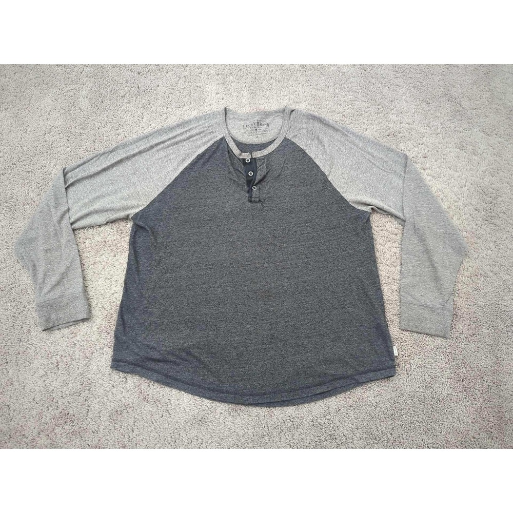 Lucky Brand‎ Henley Shirt Long Sleeve Gray Raglan Casual Top Mens XL